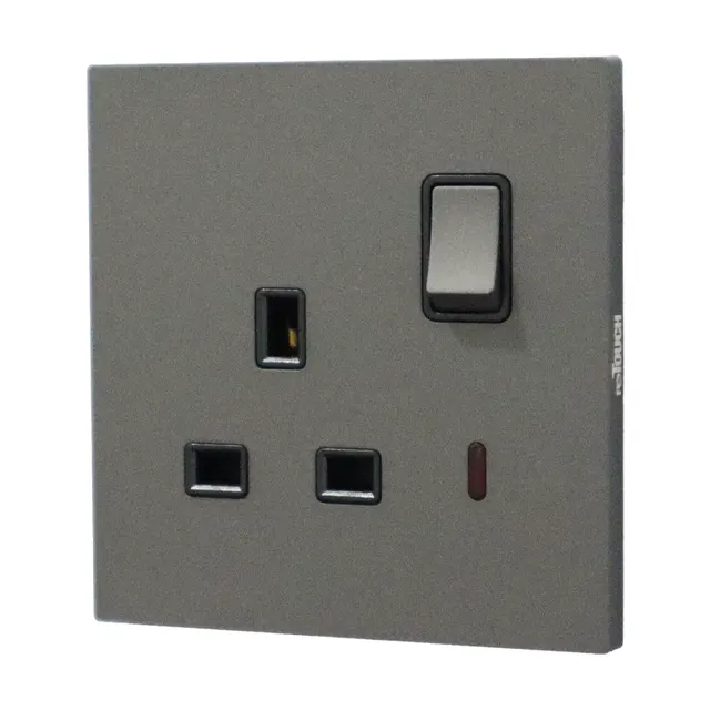 reTOUCH Thins+ 13A Flat Pin Double-Pole Switch Socket, Small Rocker, with Neon