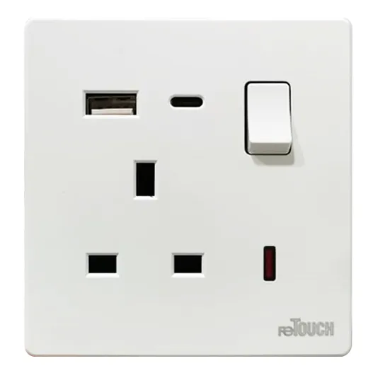 reTOUCH Ultra Rimless 13A Flat Pin Switch Socket with USB A + C
