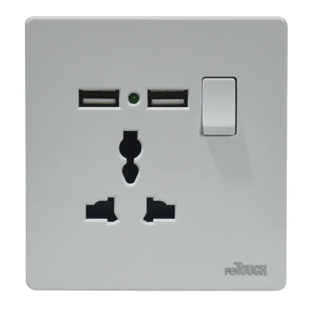 reTOUCH Ultra Rimless 13A Multiple Switch Socket with Double USB