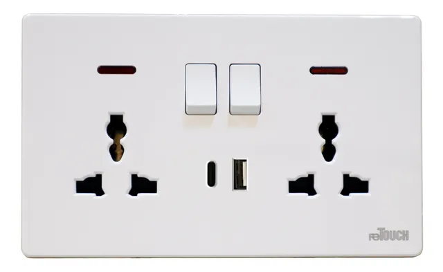 reTOUCH Ultra Rimless 13A 2 Gang Multiple Switch Socket with USB A + C